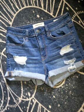 PacSun Women's Dark Blue Distressed Rolled Hem Jean Shorts